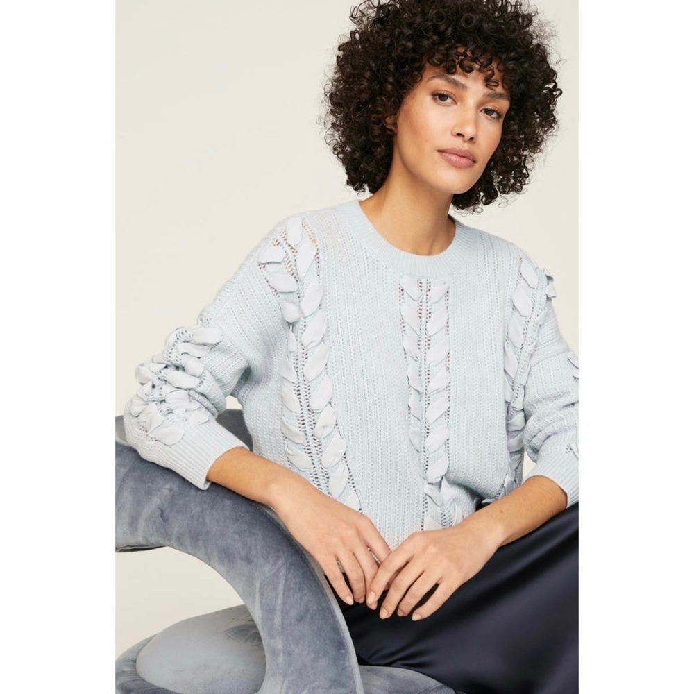 Club Monaco Wool Woven Ribbon Detail Sweater M Blue Knit Relaxed Ombre - Picture 7 of 7